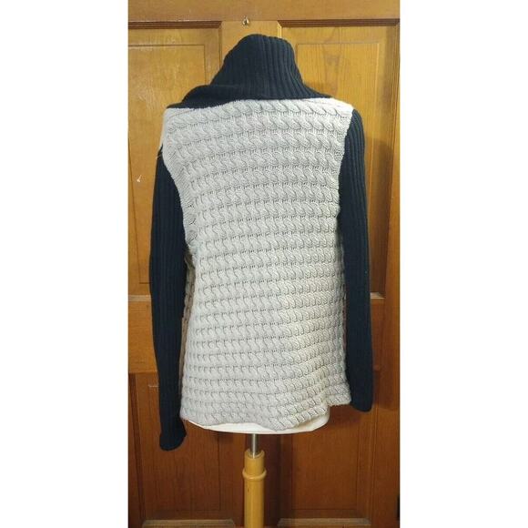 LABEL + Thread Women's Merino Wool Cardigan Open Front Black Tan Heavy Grunge - Picture 3 of 9